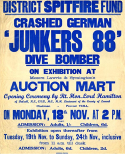 Poster advertising Crashed German aircraft on display in Lanark - 1940