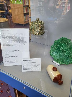 Museum case in library - Caledonian Pottery